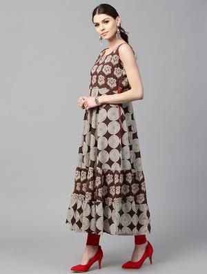 brown cotton flared kurta - 15122127 - Standard Image - 2