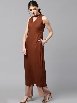 brown rayon aline kurta - 15122133 - Standard Image - 2