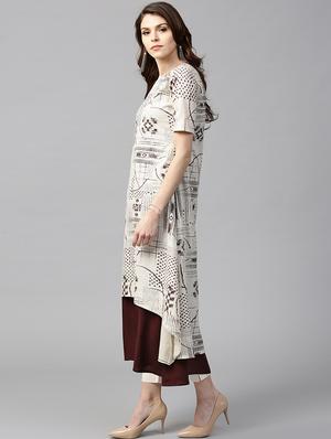 White cotton layered kurta - 15122136 - Standard Image - 2
