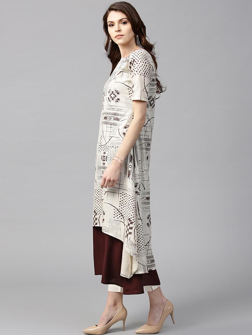 White cotton layered kurta - 15122136 - Zoom Image - 2