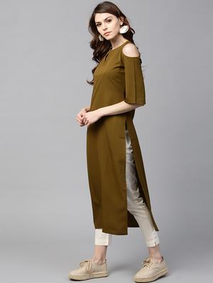 green crepe straight kurta - 15122141 - Standard Image - 2