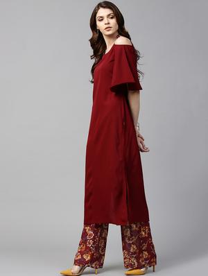 maroon crepe straight kurta - 15122143 - Standard Image - 2