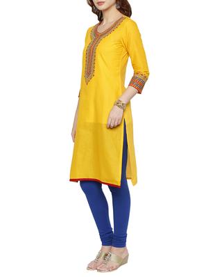 yellow cotton straight kurta - 15122348 - Standard Image - 2
