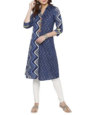 blue cotton aline kurta - 15122362 - Standard Image - 2