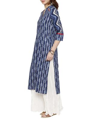 blue cotton straight kurta - 15122364 - Standard Image - 2