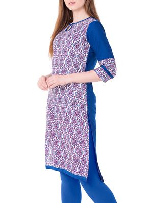 blue cotton straight kurta - 15122368 - Standard Image - 2