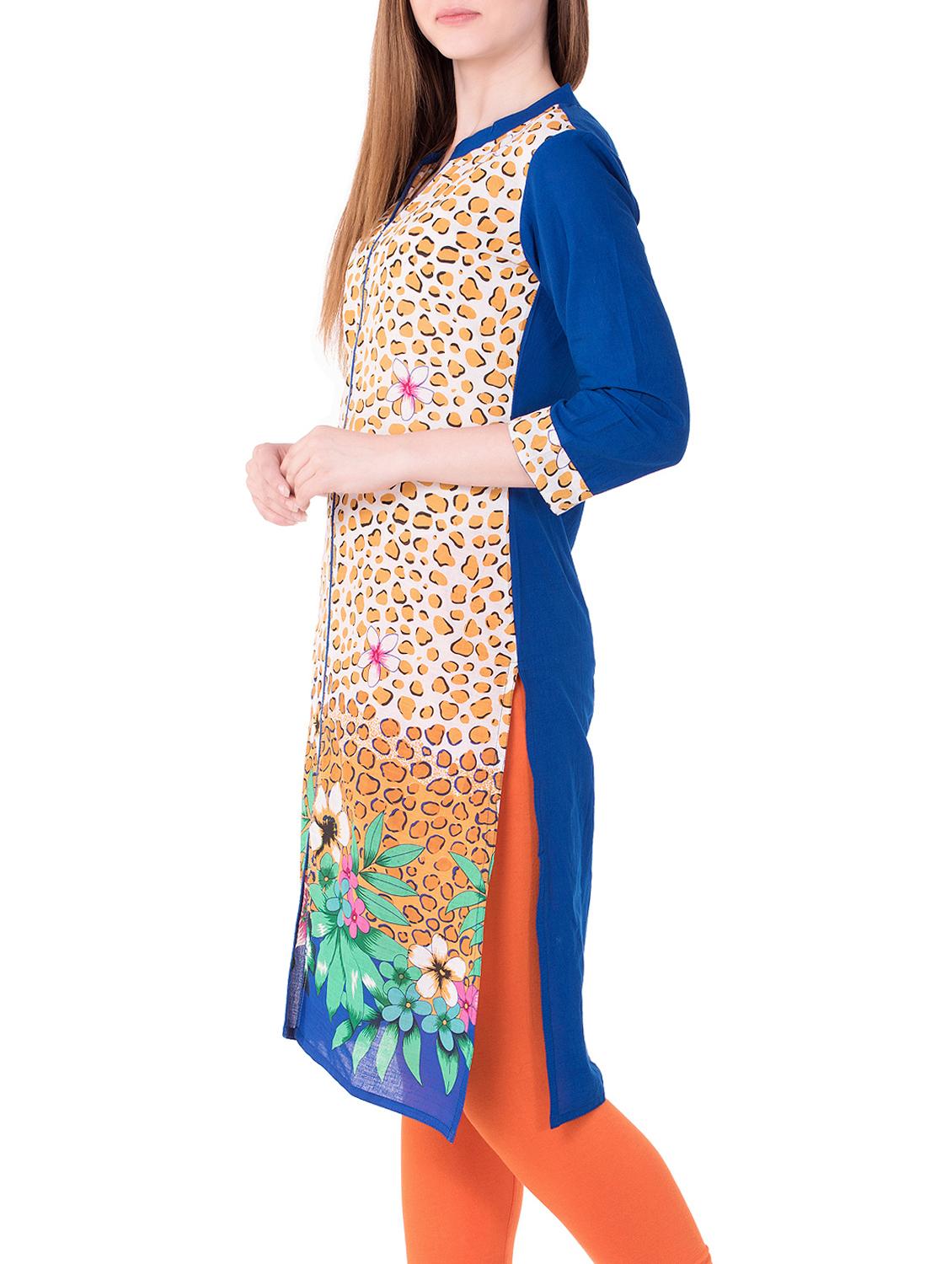 Yellow cotton straight kurta - 15122371 - Zoom Image - 2