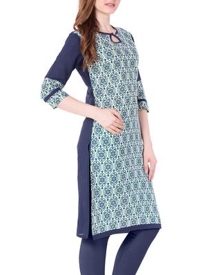 blue cotton a-line kurta - 15122379 - Standard Image - 2
