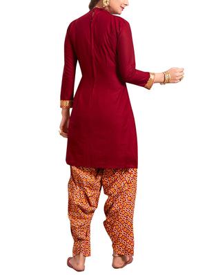 maroon unstitched salwar suit - 15122479 - Standard Image - 2