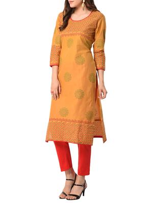 Orange cotton straight kurta - 15122536 - Standard Image - 2
