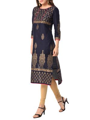 blue cotton straight kurta - 15122538 - Standard Image - 2