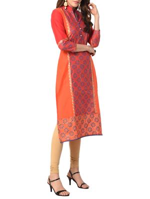 orange cotton straight kurta - 15122539 - Standard Image - 2
