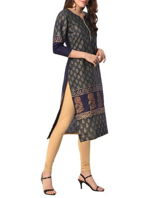 blue cotton straight kurta - 15122540 - Standard Image - 2