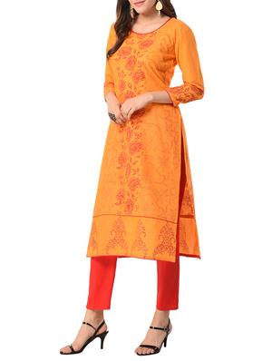 yellow cotton straight kurta - 15122542 - Standard Image - 2
