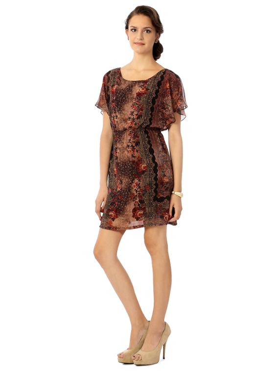 brown printed blouson dress - 15123841 - Zoom Image - 2