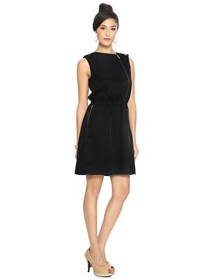 black solid blouson dress - 15123858 - Standard Image - 2