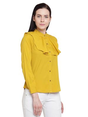 yellow solid crepe shirt - 15124114 - Standard Image - 2