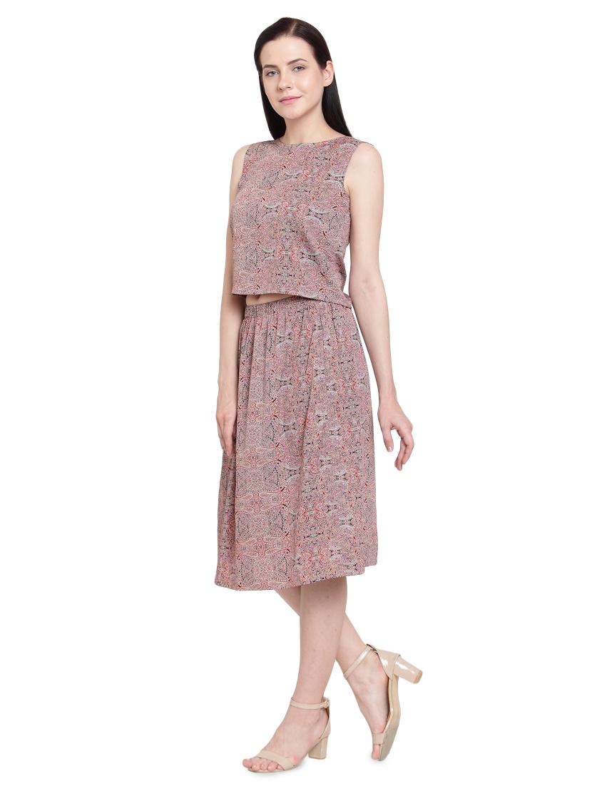 red printed crepe a-line set - 15124378 - Zoom Image - 2