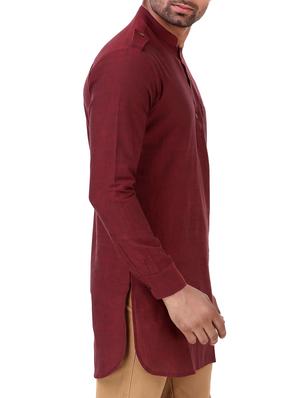 maroon khadi cotton kurta - 15125753 - Standard Image - 2