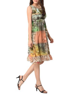 green printed flared dress - 15128307 - Standard Image - 2