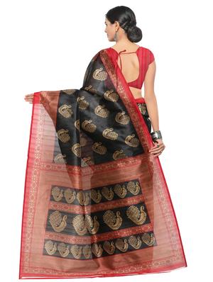 black cotton printed saree with blouse - 15128619 - Standard Image - 2
