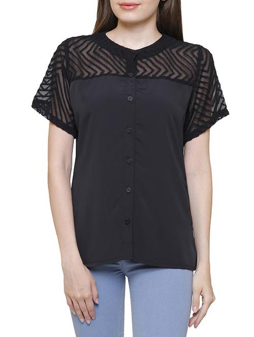 black solid crepe shirt - 15128718 - Standard Image - 1