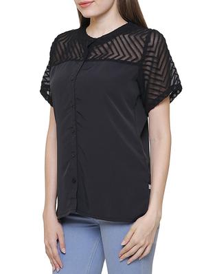 black solid crepe shirt - 15128718 - Standard Image - 2