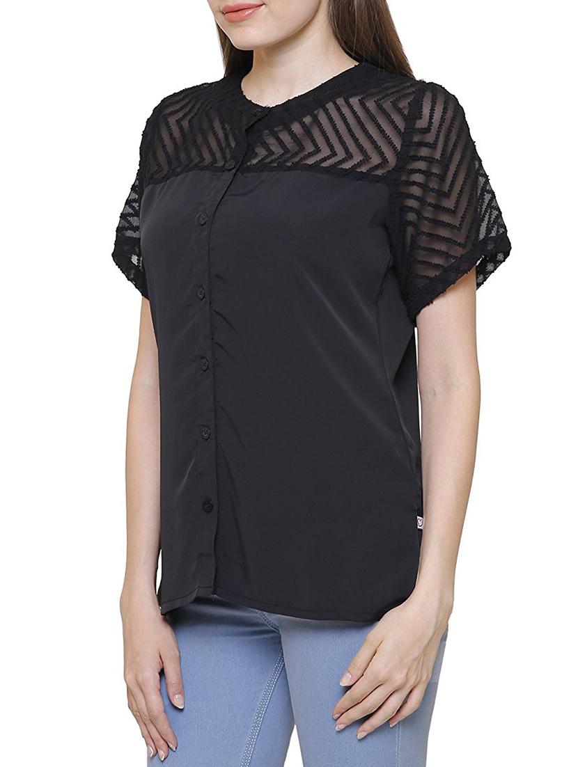 black solid crepe shirt - 15128718 - Zoom Image - 2