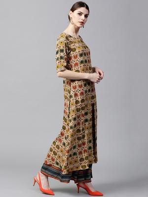 Rayon Printed Aline Kurta With Palazzo - 15129037 - Standard Image - 2