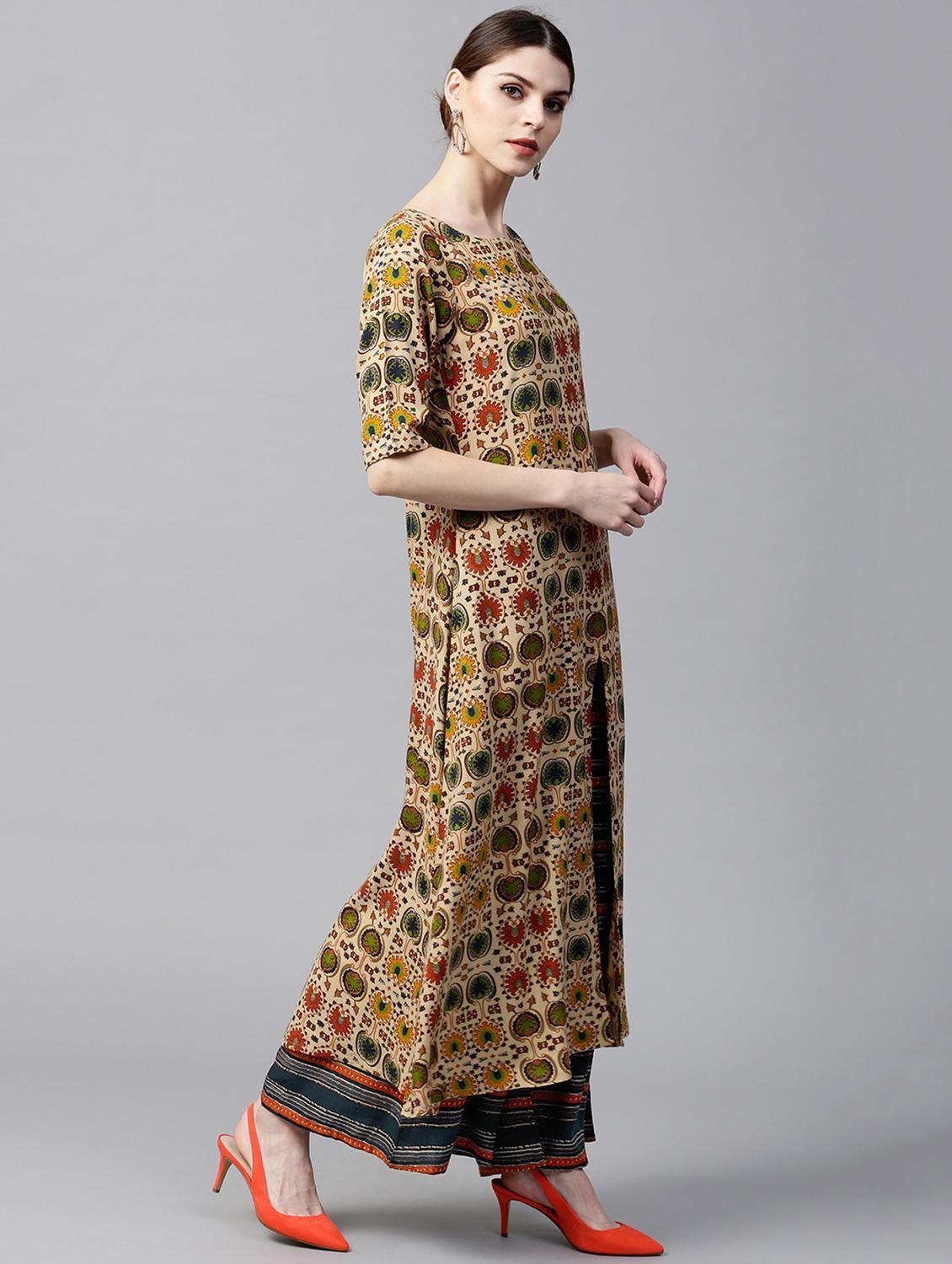 Rayon Printed Aline Kurta With Palazzo - 15129037 - Zoom Image - 2