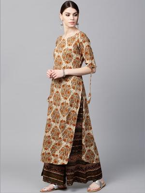 Printed Straight Kurta With Rayon Palazzo - 15129039 - Standard Image - 2