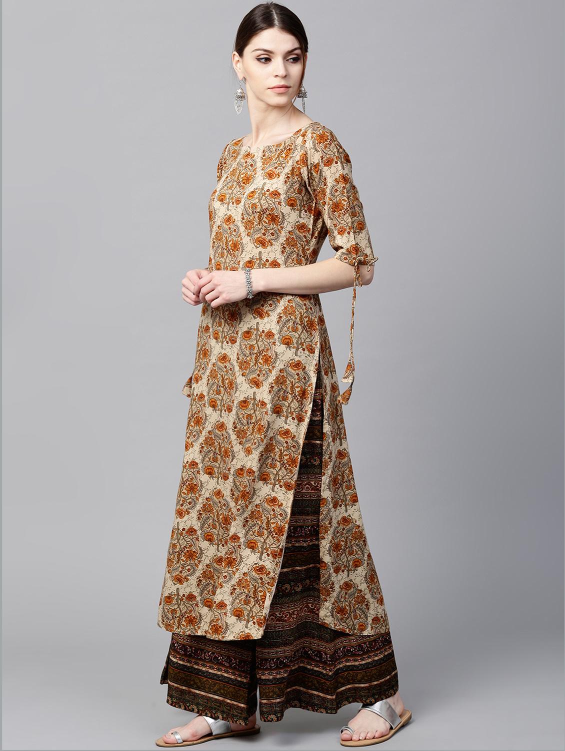Printed Straight Kurta With Rayon Palazzo - 15129039 - Zoom Image - 2