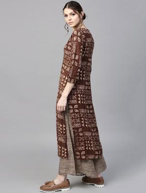 Brown Rayon Printed Straight Kurta With Palazzo - 15129056 - Standard Image - 2