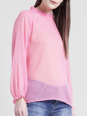 solid pink chiffon top - 15129374 - Standard Image - 2