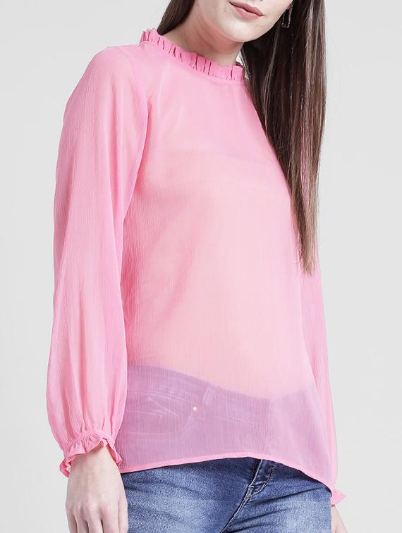 solid pink chiffon top - 15129374 - Zoom Image - 2