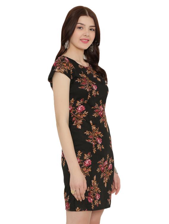 black printed rayon sheath dress - 15131335 - Zoom Image - 2