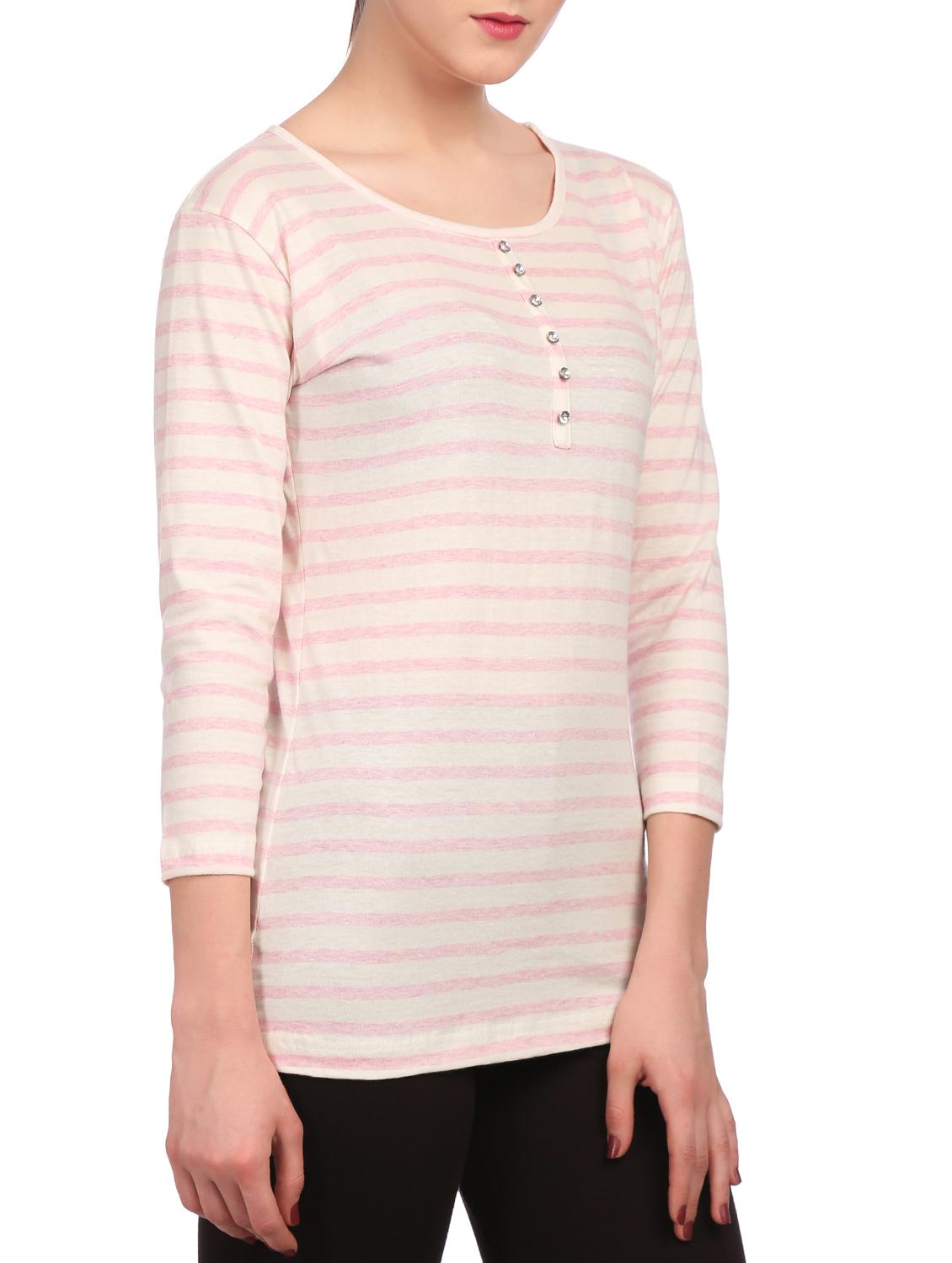 pink striped cotton henley tee - 15132443 - Zoom Image - 2