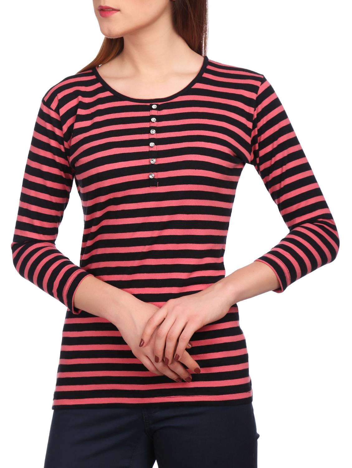pink striped cotton henley tee - 15132446 - Zoom Image - 2