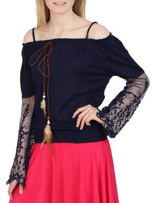blue solid cotton top - 15132612 - Standard Image - 2