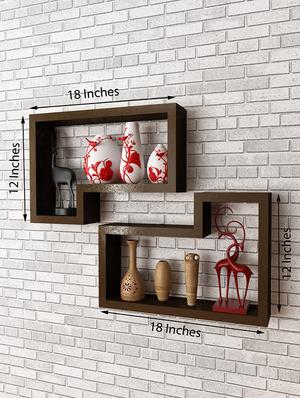 Set of 2 Retro L Shape Block Multi utility Wooden Wall Shelf (Chocolate Brown) - 15134661 - Standard Image - 2