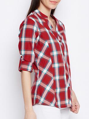 Checkered mandarin collar shirt - 15134994 - Standard Image - 2