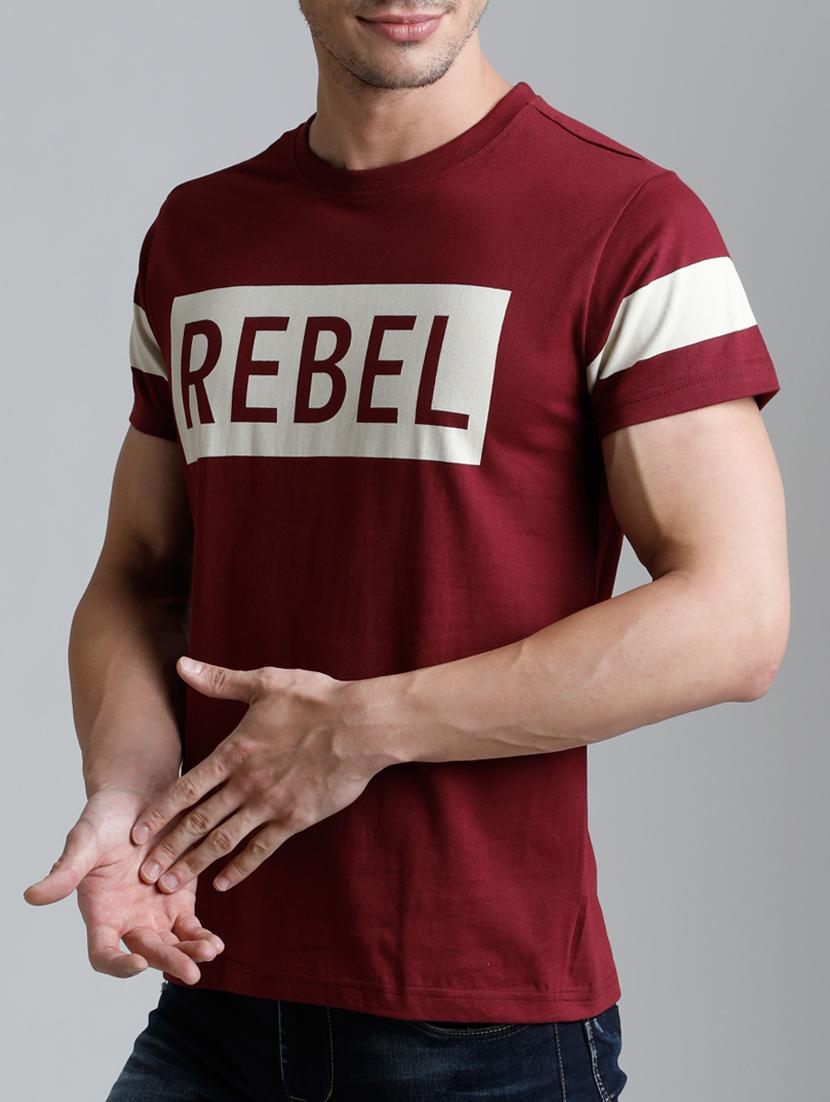 maroon cotton chest print tshirt - 15136124 - Zoom Image - 2