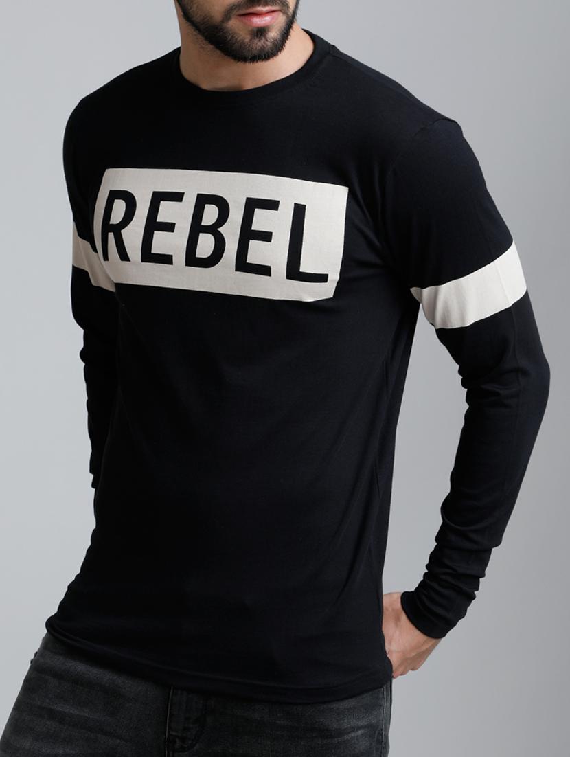 black cotton chest print tshirt - 15136171 - Zoom Image - 2