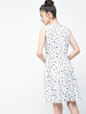 white printed crepe fit & flare dress - 15136250 - Standard Image - 2