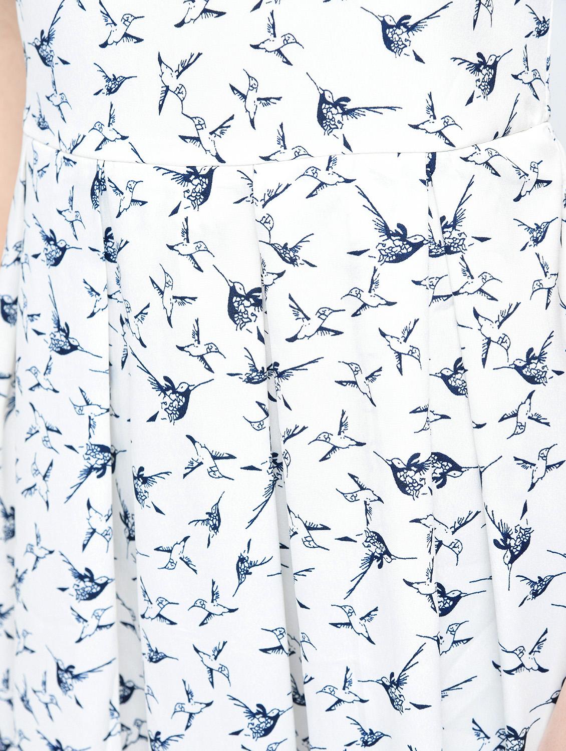 white printed crepe fit & flare dress - 15136250 - Zoom Image - 5