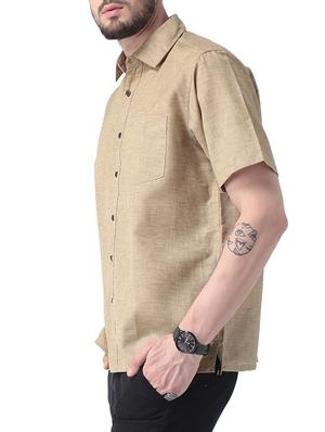beige linen casual shirt - 15137099 - Standard Image - 2