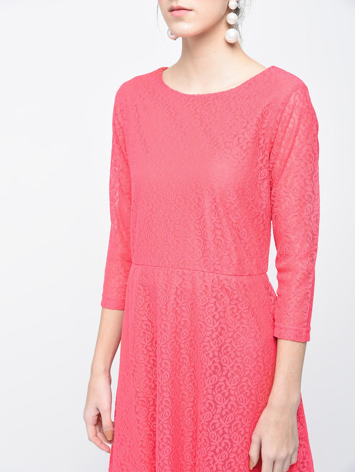 pink solid net fit & flare dress - 15137224 - Zoom Image - 5