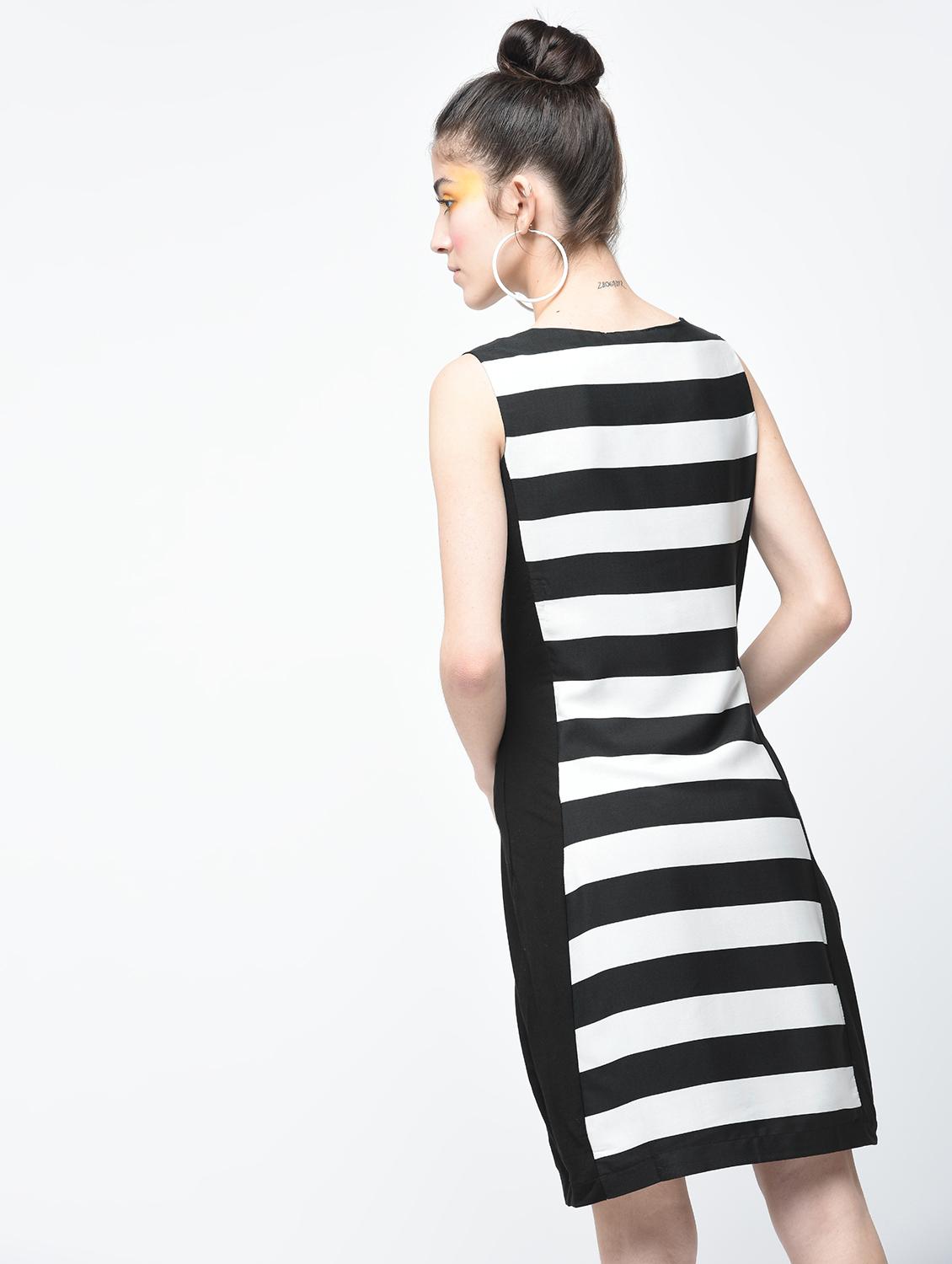 black striped crepe sheath dress - 15137227 - Zoom Image - 2