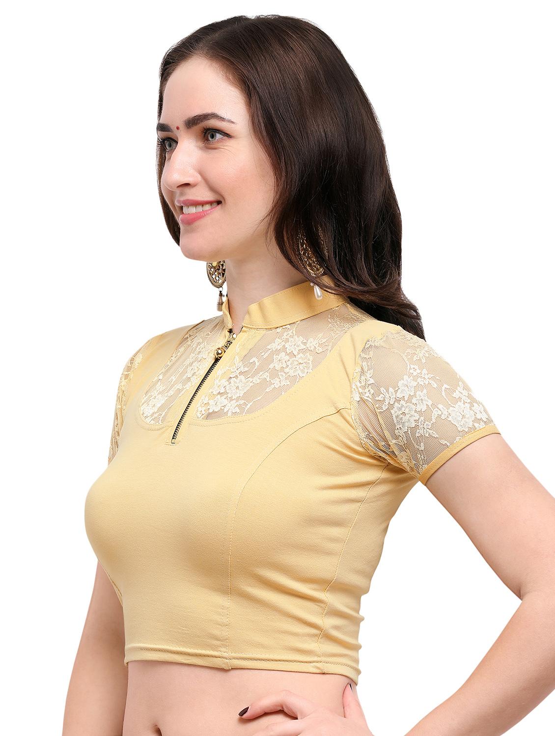 beige cotton solid blouse - 15138387 - Zoom Image - 2