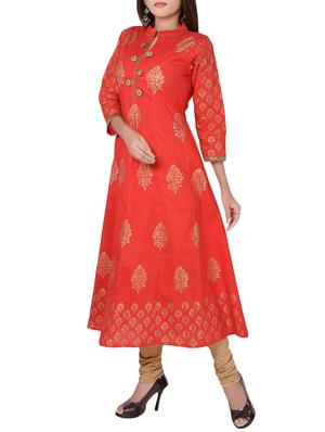red cotton anarkali kurta - 15139369 - Standard Image - 2